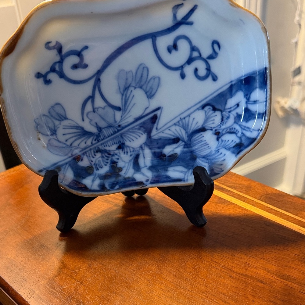 Blue and White Floral Ceramic Plate